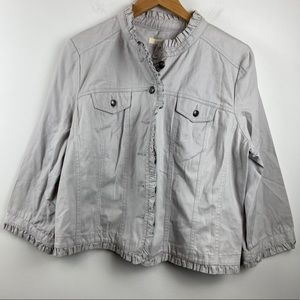 Sandro Seersucker Jacket Ruffle Sleeves